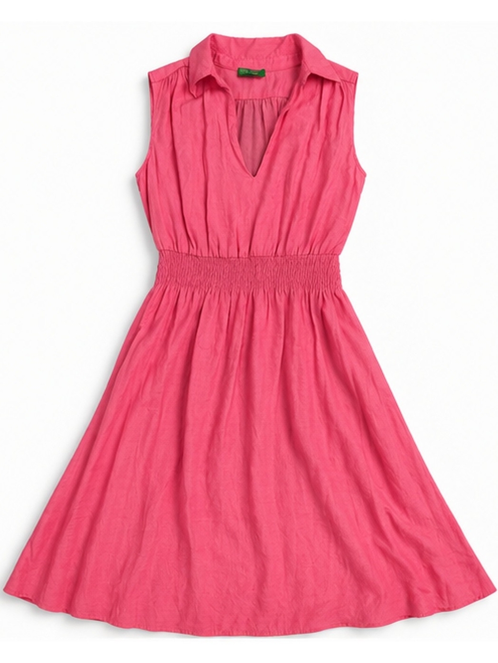 United Colors of Benetton Pink Smocked Waist Sleeveless Midi Dress S